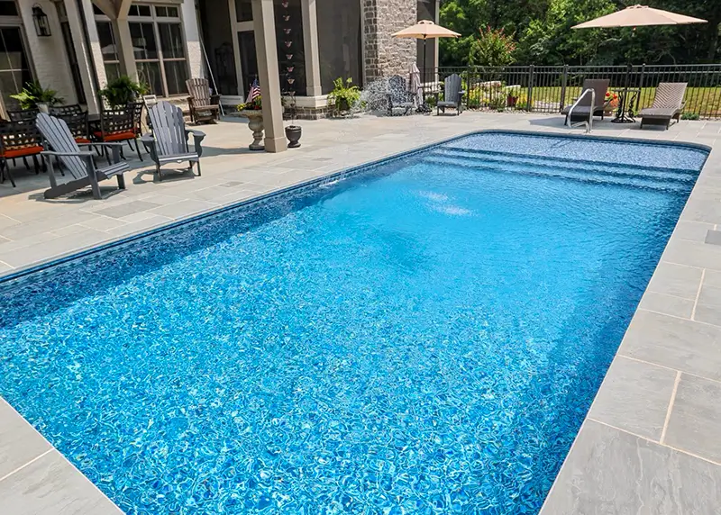 Rectangular vinyl pool built on a steel wall system