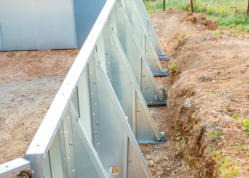 Hydra Pools steel wall panels being installed in the ground