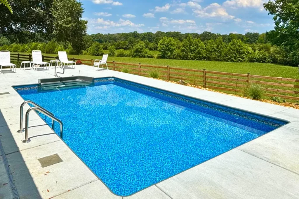 Hydra Pools pool photo — inground rectangle pool — Siesta Wave Tan Grey, bullnose thermoform step