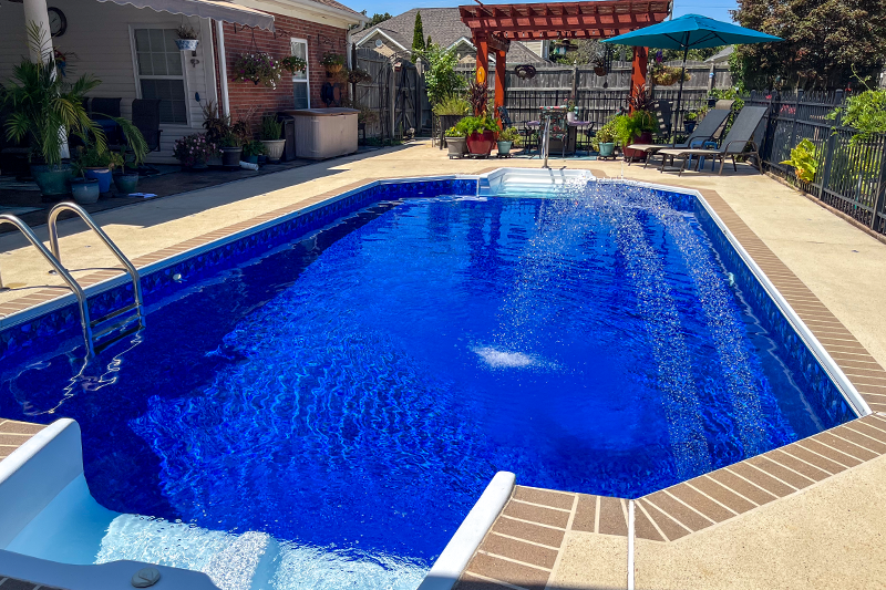 New Santorini vinyl liner in a finished inground pool